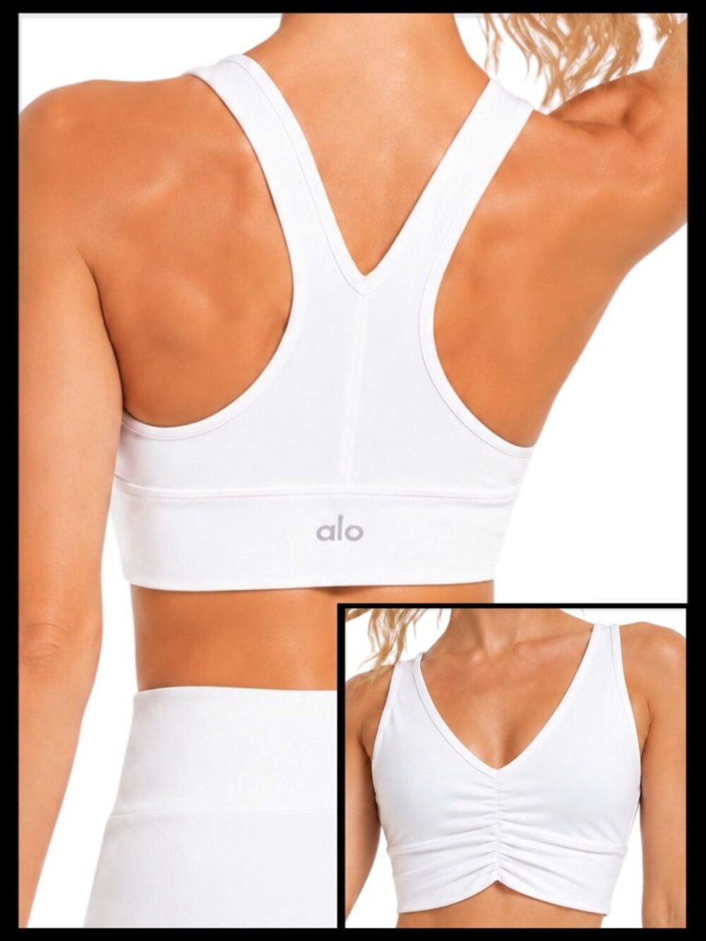 Alo Yoga Wild Thing Sports Bra White Ruched V Neck S